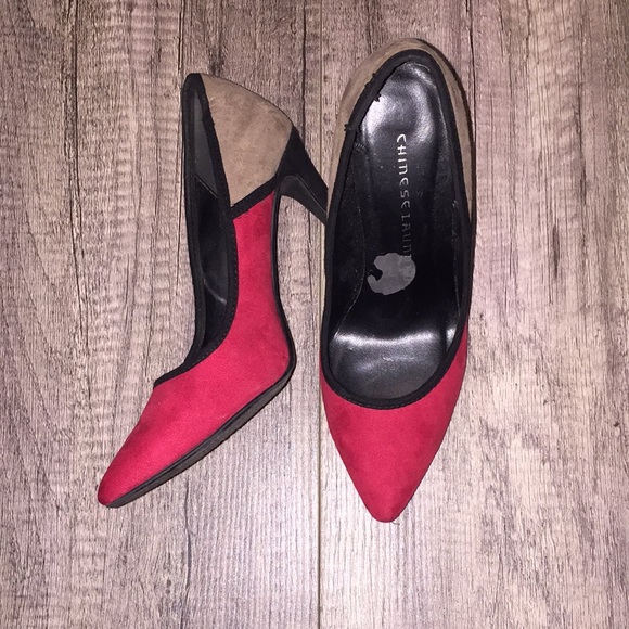 Heels - Suede - Red, Tan, & Black - Picture 3 of 3